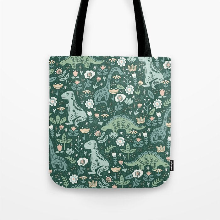 Folk Floral Dinosaur Tote Bag Gallery Image 1