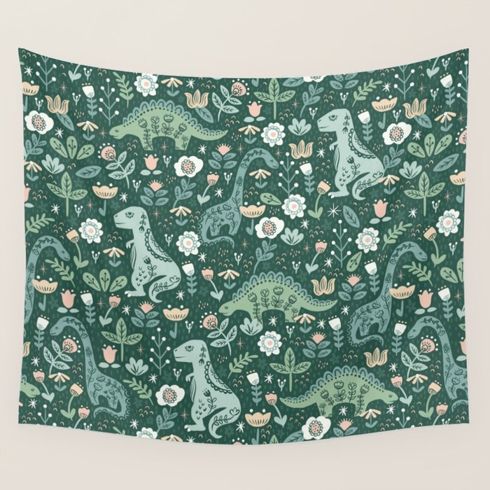 Folk Floral Dinosaur Wall Tapestry Gallery Image 4