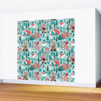 Besties // aqua background white Yeti brown Bigfoot teal and mint trees red and coral details Wall Mural Gallery Image 2
