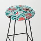 Besties // aqua background white Yeti brown Bigfoot teal and mint trees red and coral details Stool Gallery Image 2