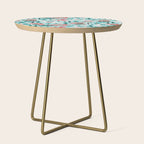 Besties // aqua background white Yeti brown Bigfoot teal and mint trees red and coral details Side Table Gallery Image 1
