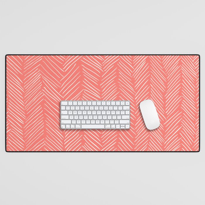 Living Coral Herringbone Happiness Desk Mat Gallery Image 1