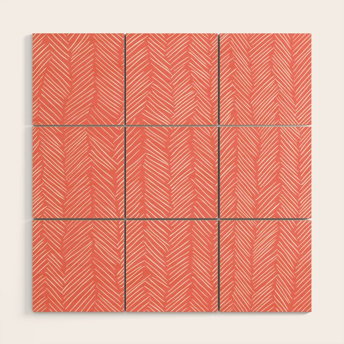 Living Coral Herringbone Happiness Wood Wall Art Gallery Image 1