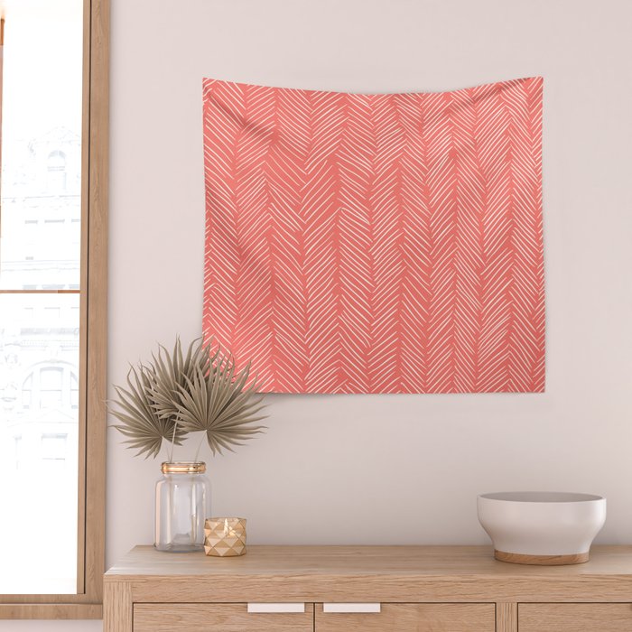 Living Coral Herringbone Happiness Wall Tapestry Gallery Image 2