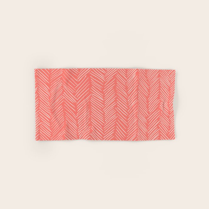Living Coral Herringbone Happiness Bath Towel Gallery Image 1