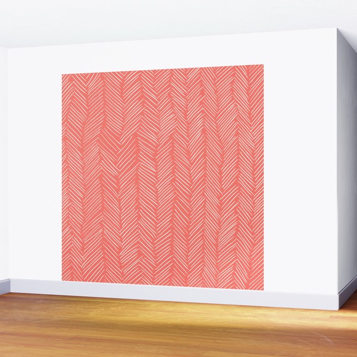 Living Coral Herringbone Happiness Wall Mural Gallery Image 2