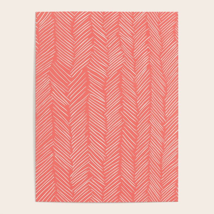 Living Coral Herringbone Happiness Poster Gallery Image 1