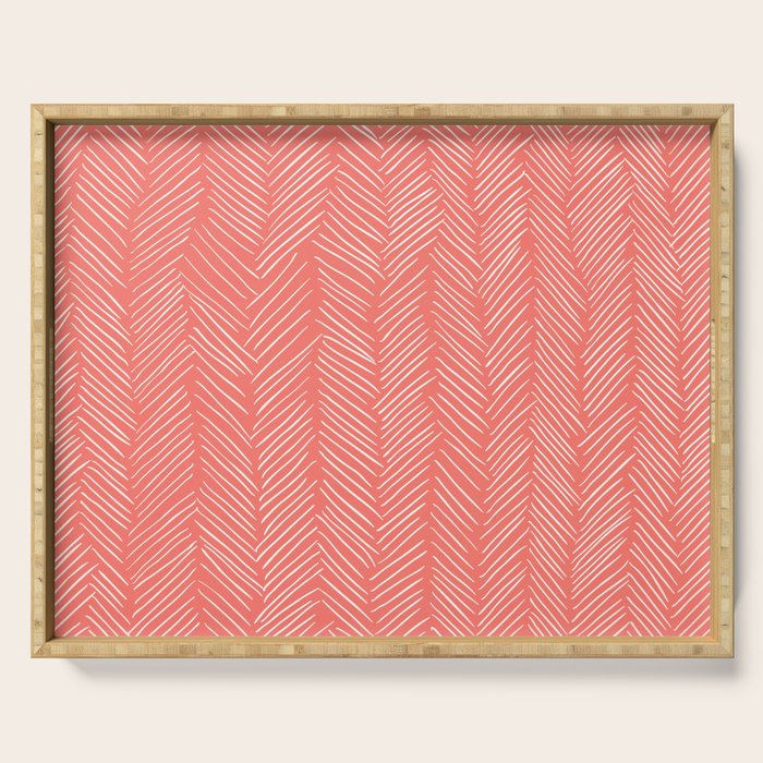 Living Coral Herringbone Happiness Serving Tray Gallery Image 1