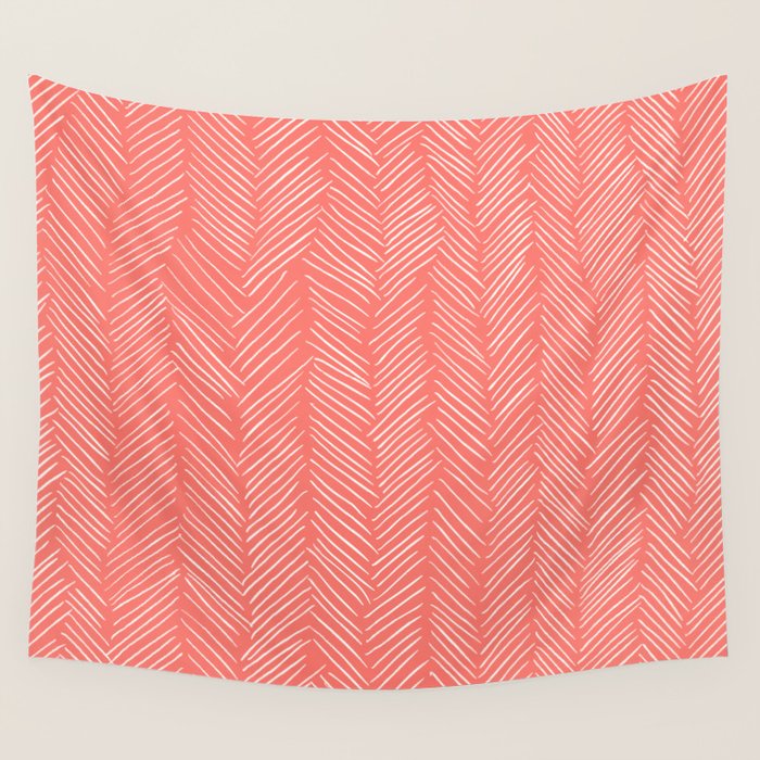 Living Coral Herringbone Happiness Wall Tapestry Gallery Image 4