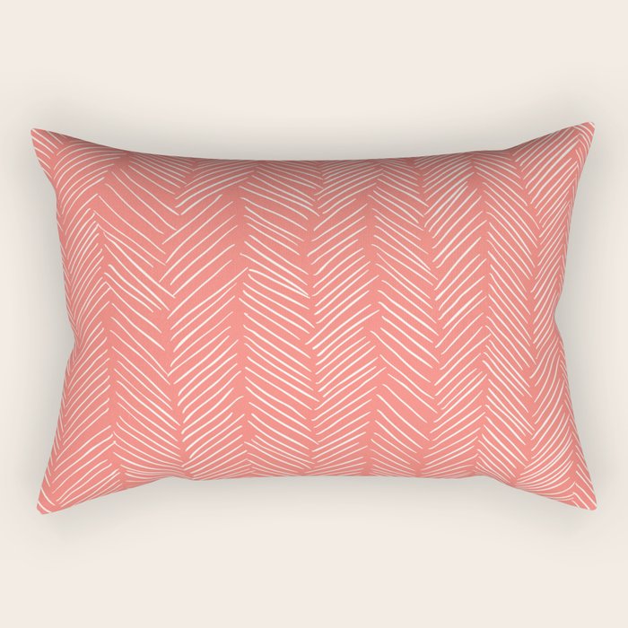 Living Coral Herringbone Happiness Rectangular Pillow Gallery Image 2