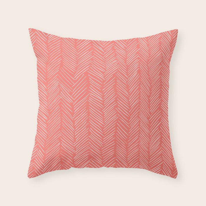 Living Coral Herringbone Happiness Throw Pillow Gallery Image 6