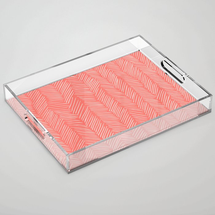 Living Coral Herringbone Happiness Acrylic Tray Gallery Image 1
