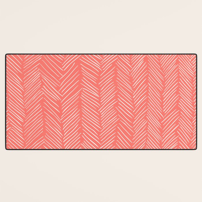 Living Coral Herringbone Happiness Desk Mat Gallery Image 3