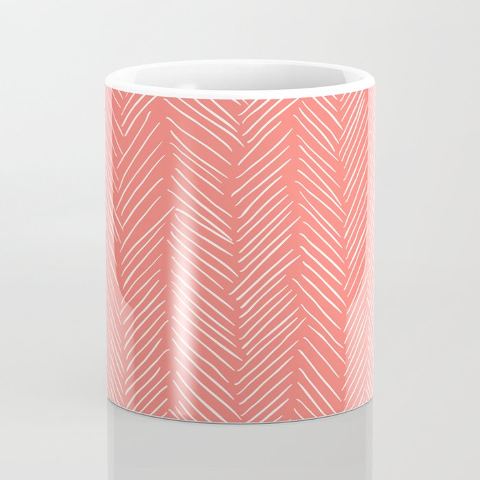Living Coral Herringbone Happiness Coffee Mug Gallery Image 4