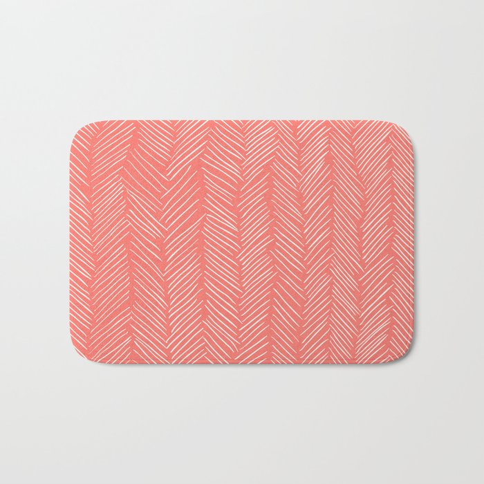 Living Coral Herringbone Happiness Bath Mat Gallery Image 1