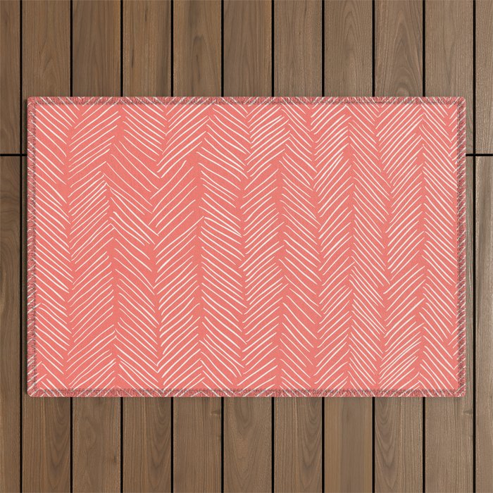 Living Coral Herringbone Happiness Outdoor Rug Gallery Image 1