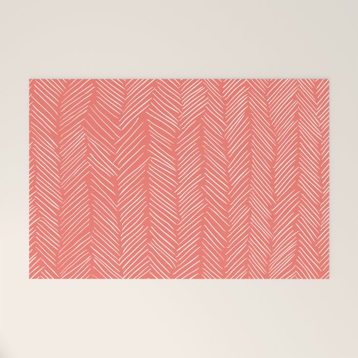 Living Coral Herringbone Happiness Welcome Mat Gallery Image 1