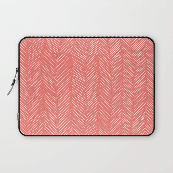 Living Coral Herringbone Happiness Laptop Sleeve Gallery Image 1