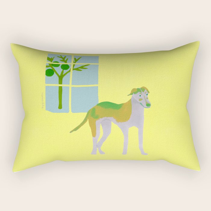 Dog in a Room - Green and Yellow Rectangular Pillow Gallery Image 1