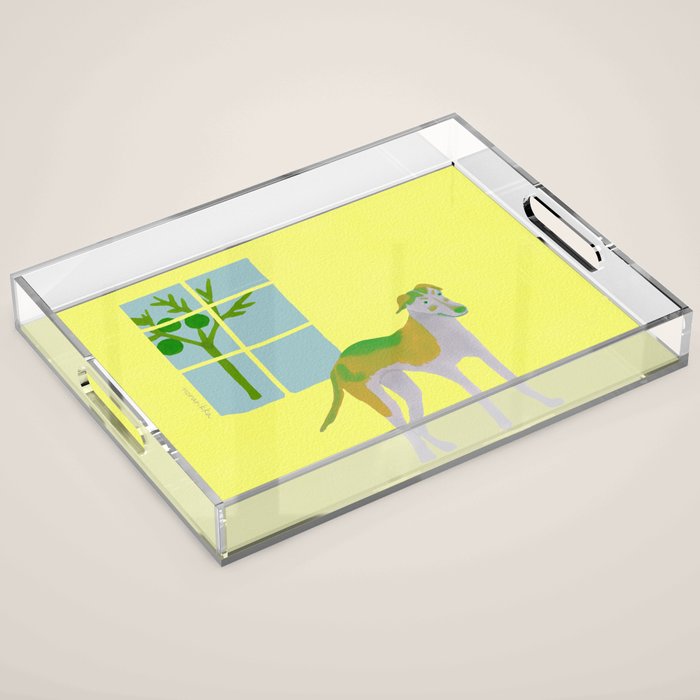 Dog in a Room - Green and Yellow Acrylic Tray Gallery Image 1