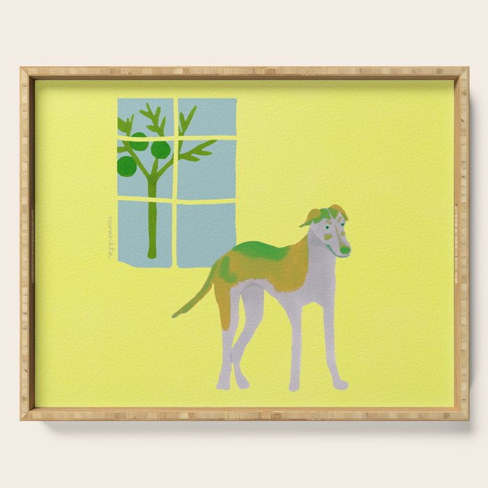 Dog in a Room - Green and Yellow Serving Tray Gallery Image 1