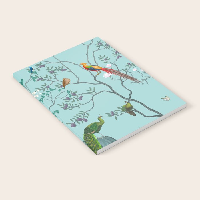 Chinoiserie Oriental Blossom Floral Birds Aqua Blue Peacock Botanical Notebook Gallery Image 2