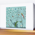 Chinoiserie Oriental Blossom Floral Birds Aqua Blue Peacock Botanical Wall Mural Gallery Image 2
