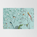 Chinoiserie Oriental Blossom Floral Birds Aqua Blue Peacock Botanical Rug Gallery Image 2