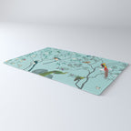 Chinoiserie Oriental Blossom Floral Birds Aqua Blue Peacock Botanical Rug Gallery Image 3