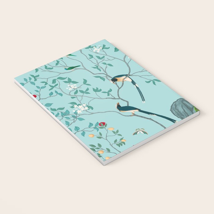 Chinoiserie Oriental Blossom Floral Birds Aqua Blue Peacock Botanical Notebook Gallery Image 3