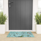 Chinoiserie Oriental Blossom Floral Birds Aqua Blue Peacock Botanical Welcome Mat Gallery Image 3