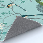 Chinoiserie Oriental Blossom Floral Birds Aqua Blue Peacock Botanical Rug Gallery Image 4