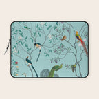 Chinoiserie Oriental Blossom Floral Birds Aqua Blue Peacock Botanical Laptop Sleeve Gallery Image 1
