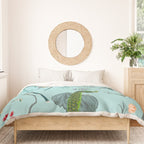 Chinoiserie Oriental Blossom Floral Birds Aqua Blue Peacock Botanical Duvet Cover Gallery Image 3