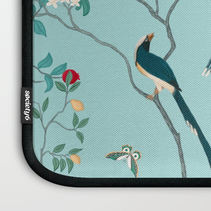 Chinoiserie Oriental Blossom Floral Birds Aqua Blue Peacock Botanical Laptop Sleeve Gallery Image 3