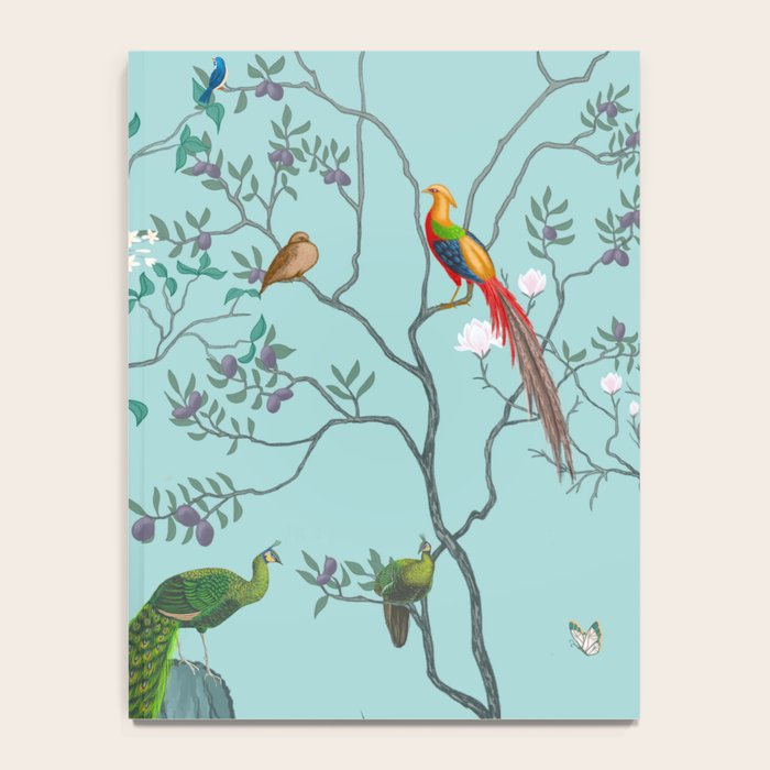 Chinoiserie Oriental Blossom Floral Birds Aqua Blue Peacock Botanical Notebook Gallery Image 4