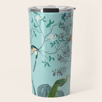 Chinoiserie Oriental Blossom Floral Birds Aqua Blue Peacock Botanical Travel Mug Gallery Image 1