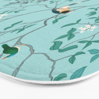 Chinoiserie Oriental Blossom Floral Birds Aqua Blue Peacock Botanical Bath Mat Gallery Image 3