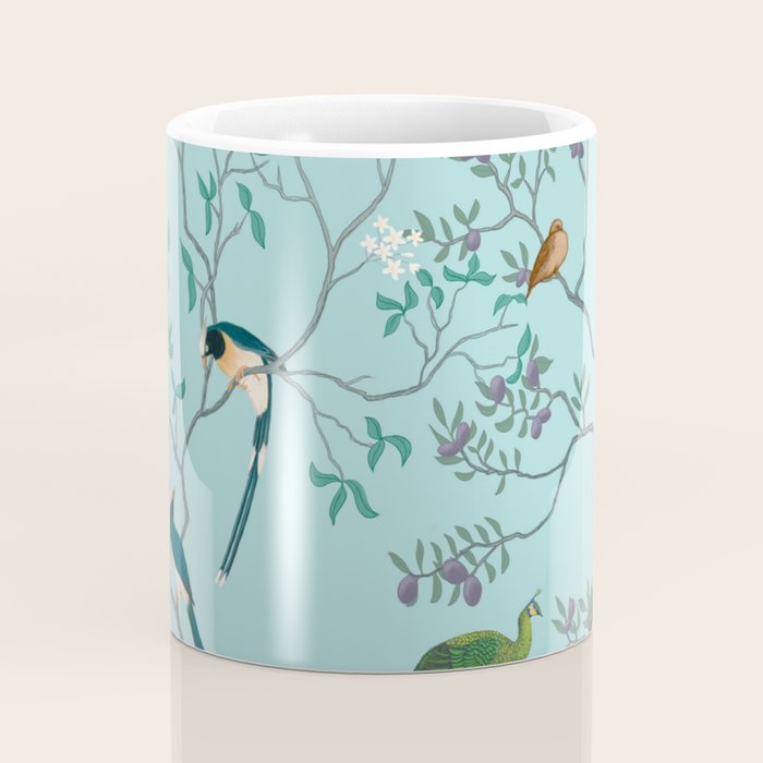 Chinoiserie Oriental Blossom Floral Birds Aqua Blue Peacock Botanical Coffee Mug Gallery Image 4