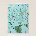 Chinoiserie Oriental Blossom Floral Birds Aqua Blue Peacock Botanical Stationery Card Gallery Image 2