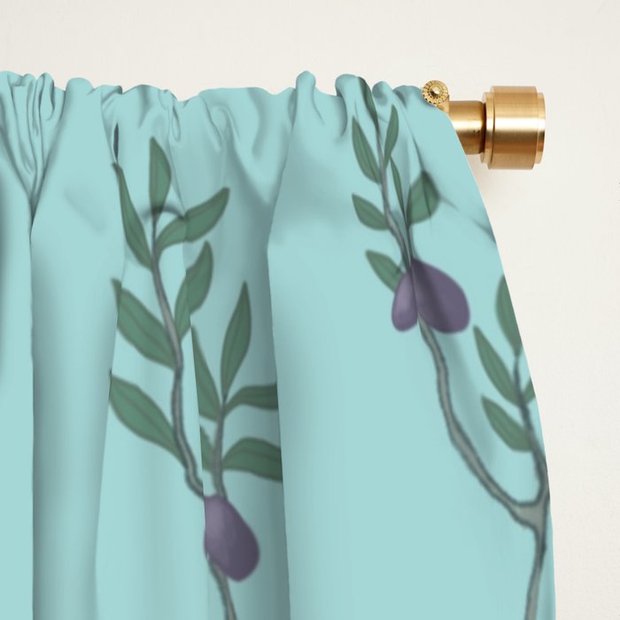Chinoiserie Oriental Blossom Floral Birds Aqua Blue Peacock Botanical Window Curtain Gallery Image 2