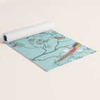 Chinoiserie Oriental Blossom Floral Birds Aqua Blue Peacock Botanical Yoga Mat Gallery Image 2