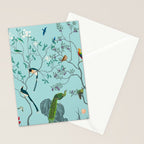 Chinoiserie Oriental Blossom Floral Birds Aqua Blue Peacock Botanical Stationery Card Gallery Image 2