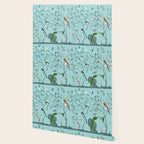 Chinoiserie Oriental Blossom Floral Birds Aqua Blue Peacock Botanical Wallpaper Gallery Image 2