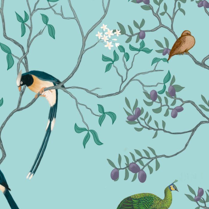 Chinoiserie Oriental Blossom Floral Birds Aqua Blue Peacock Botanical Coffee Mug Gallery Image 2