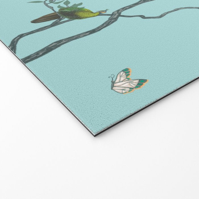 Chinoiserie Oriental Blossom Floral Birds Aqua Blue Peacock Botanical Welcome Mat Gallery Image 2