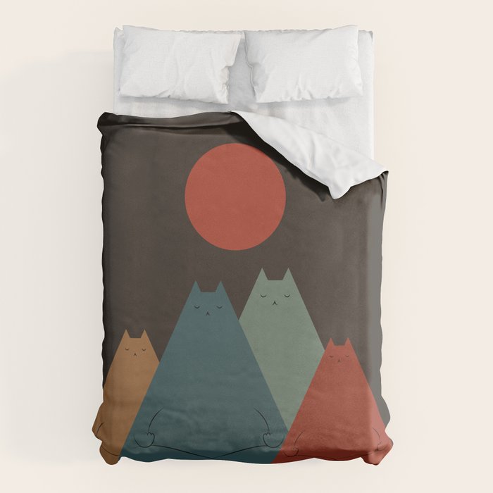 Cat Landscape 64: Group Meowditation Duvet Cover Gallery Image 1