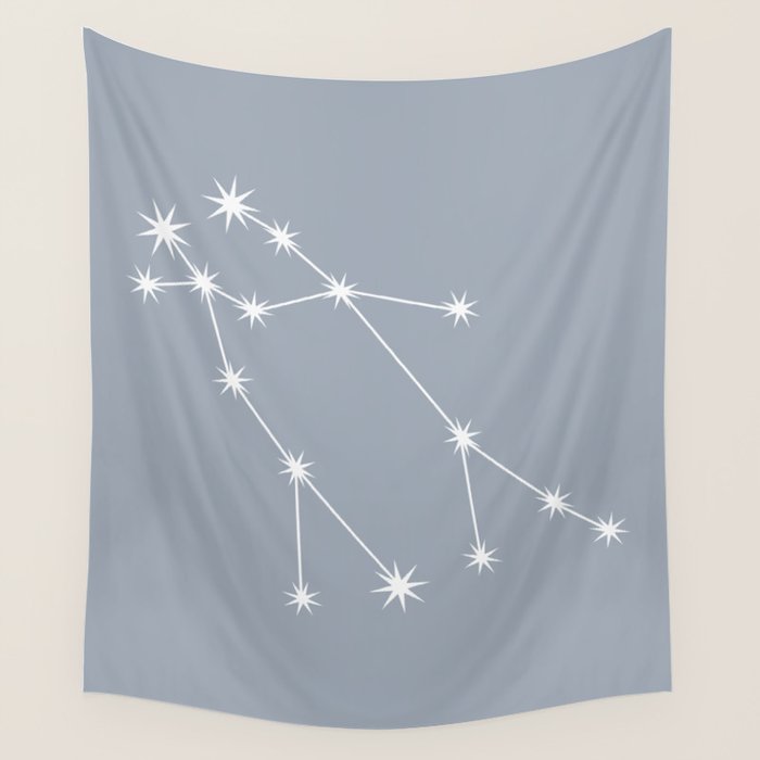 Gemini Zodiac Star Constellation Line Art Blue Grey Wall Tapestry Gallery Image 1