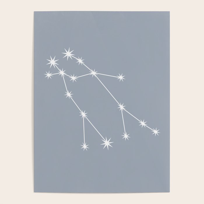 Gemini Zodiac Star Constellation Line Art Blue Grey Poster Gallery Image 4