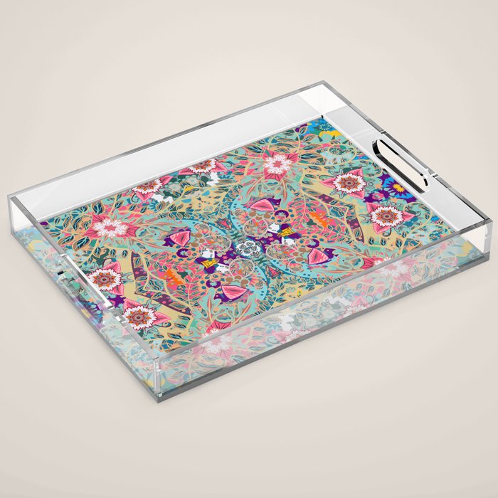 Mandala - Turquoise Boho Acrylic Tray Gallery Image 1